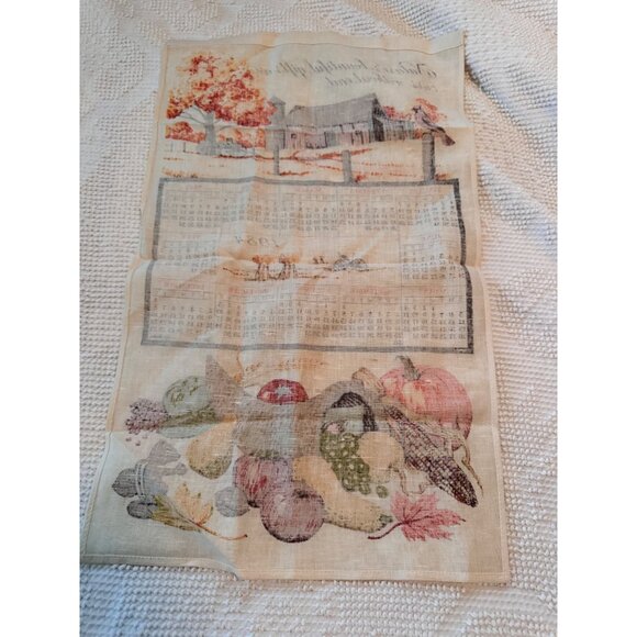 1984 Calendar Tea Towel Cotton Autumn Harvest Design Farmhouse Decor 16" X 27" - Picture 2 of 4